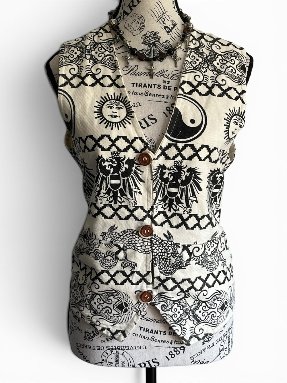 Vintage 90s Alma Celestial Sun Moon Dragon Cotton Vest Boho Whimsigoth Large